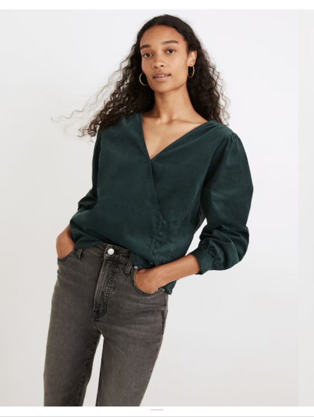 Madewell Dark Teal Corduroy Wrap Blouse